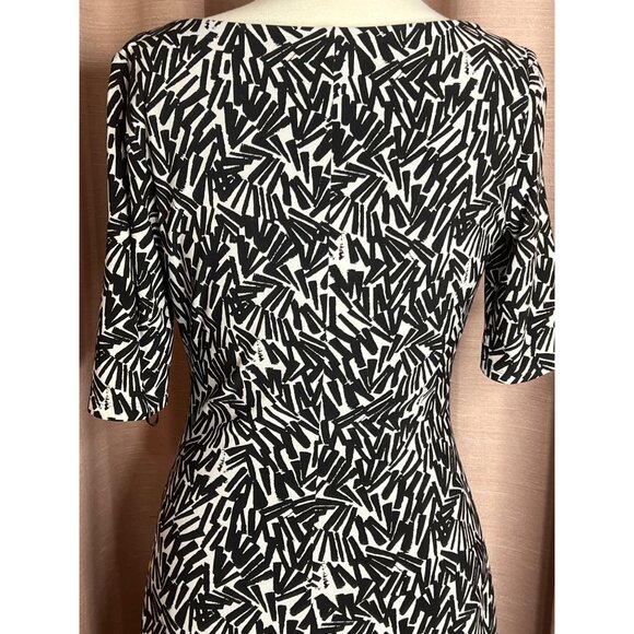 Lauren Ralph Lauren Size 8 Black White Abstract Print Body Con Dress Career Boho - Picture 6 of 16